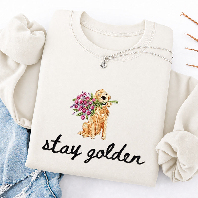 Embroidered Stay Golden Classic Crewneck Sweatshirt
