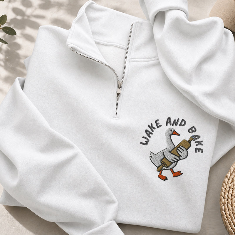 Embroidered Wake And Bake Classic Quarter Zip Sweatshirt