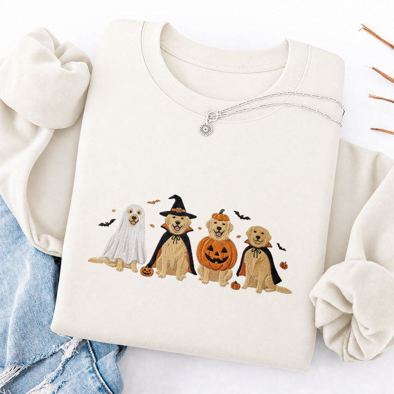 Embroidered Halloween Golden Retriever Classic Crewneck Sweatshirt