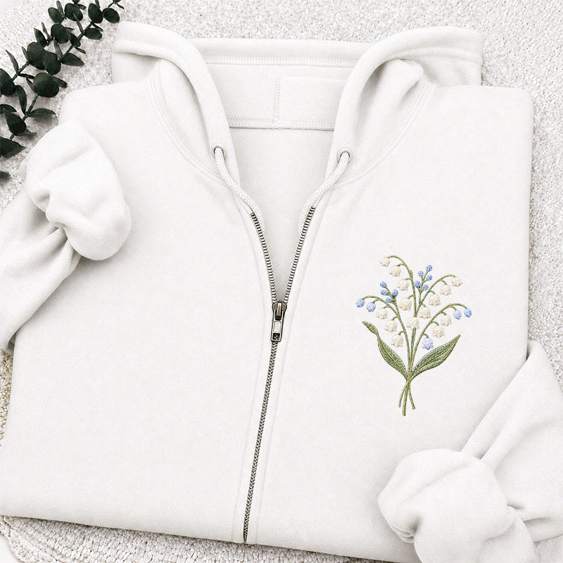 Embroidered Lily Of The Valley Classic Full Zip Hoodie