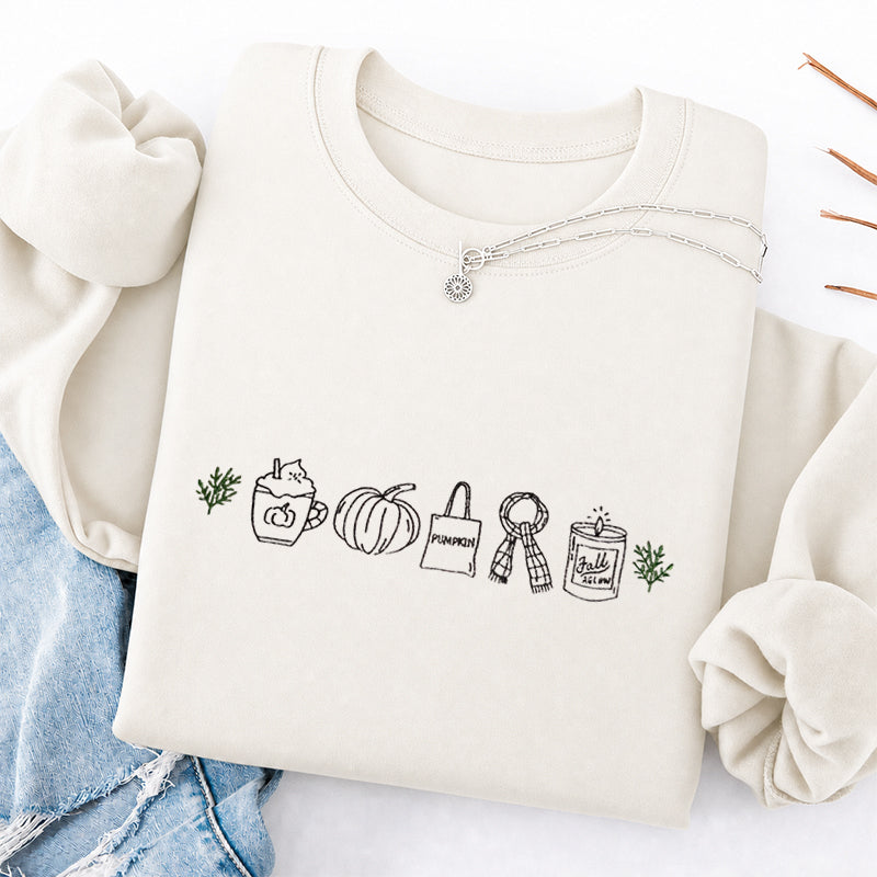 Embroidered Fall Icons Classic Crewneck Sweatshirt