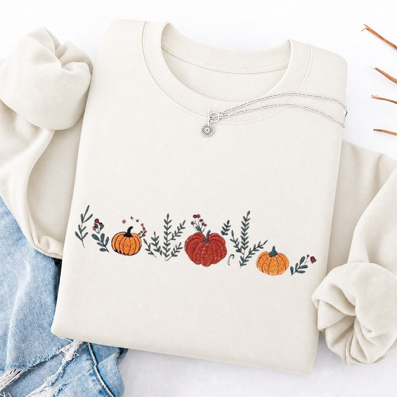 Embroidered Fall Enchanted Pumpkins Classic Crewneck Sweatshirt