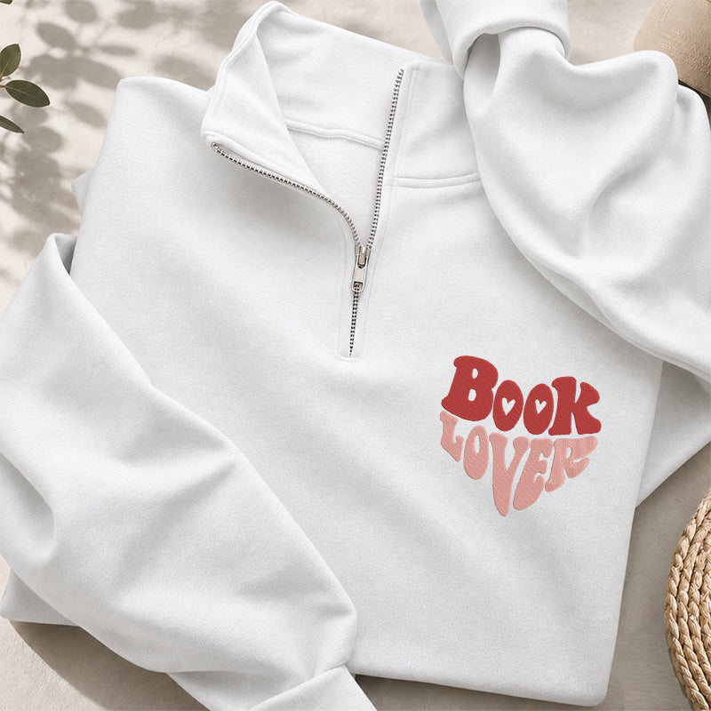 Embroidered Book Lover Classic Quarter Zip Sweatshirt
