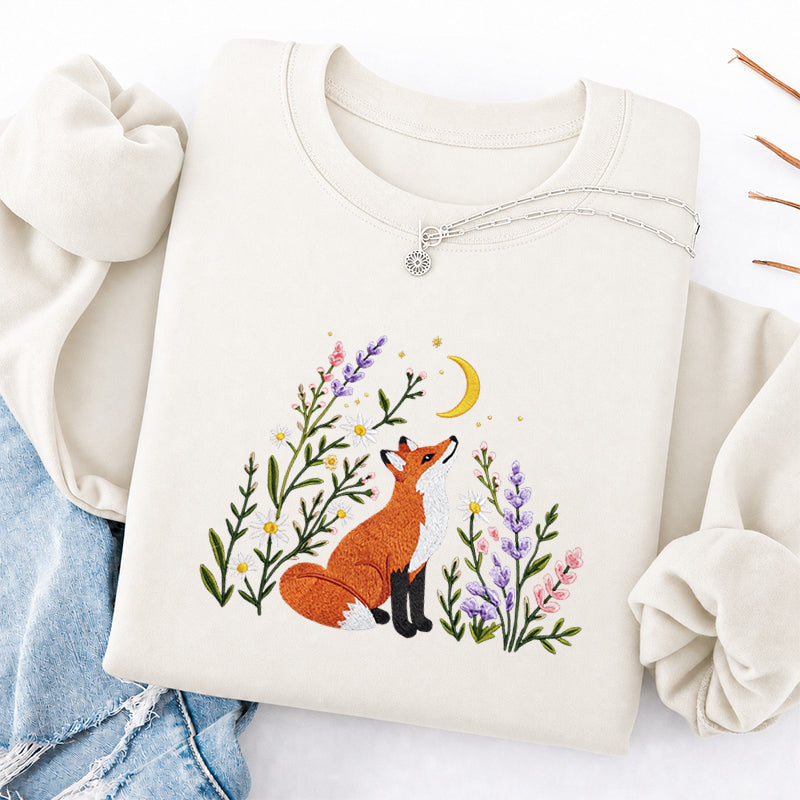 Embroidered Fox Wildflower Classic Crewneck Sweatshirt
