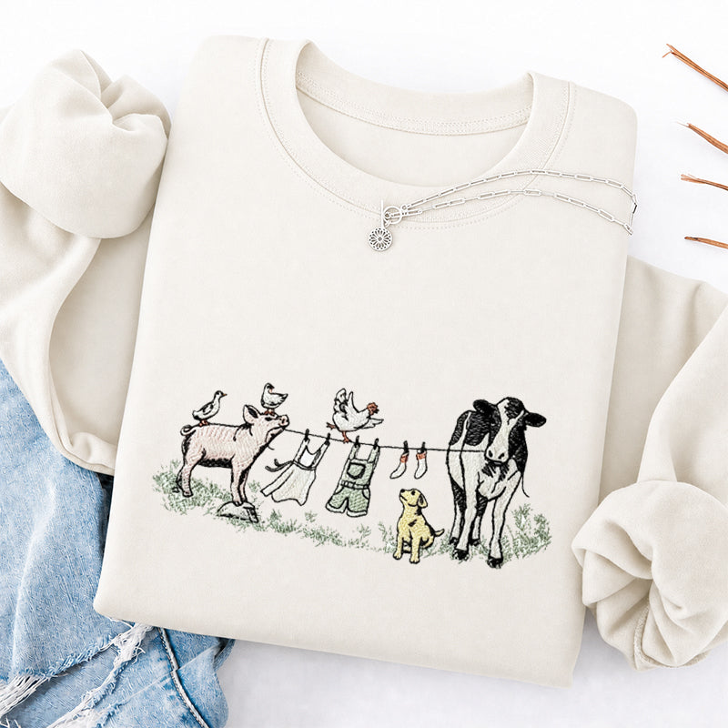 Embroidered Farm Laundry Day Classic Crewneck Sweatshirt