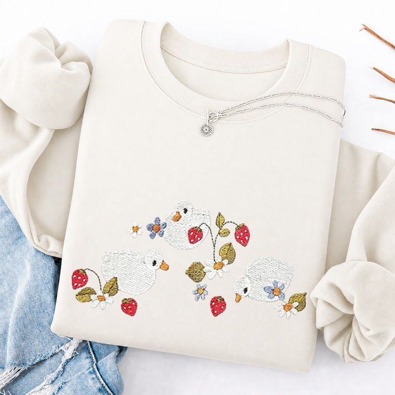 Embroidered Strawberry Duck Classic Crewneck Sweatshirt