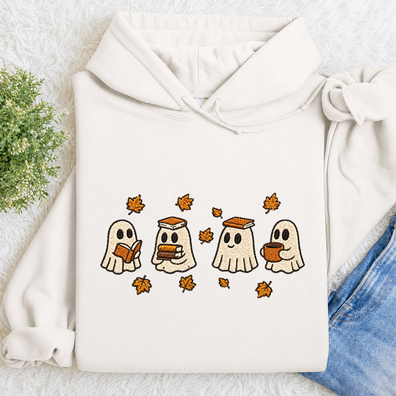 Embroidered Autumn Bookish Ghost Classic Adult Unisex Hoodie