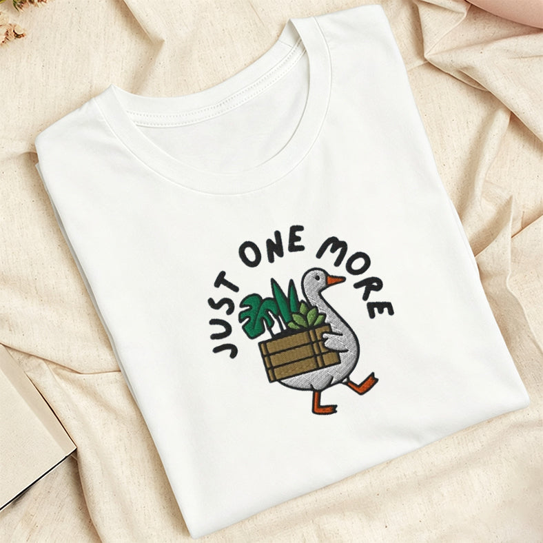 Embroidered Goose with Houseplant Classic Adult Unisex Crew Neck T-Shirt