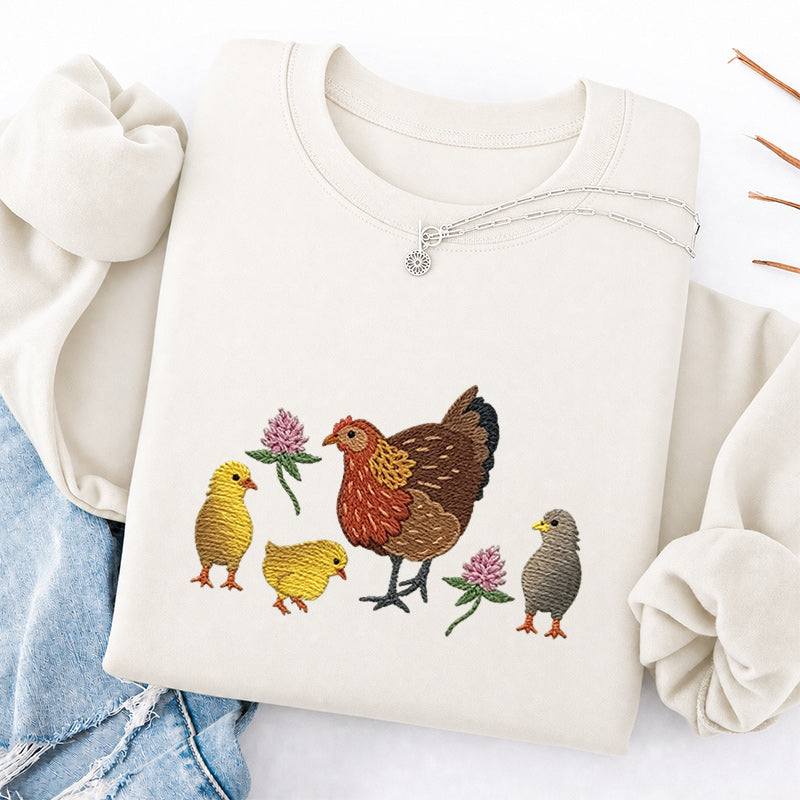 Embroidered Hen & Chicks Classic Crewneck Sweatshirt