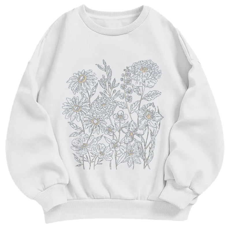 Wildflower Botanical Sketch Classic Adult Unisex Crewneck Sweatshirts
