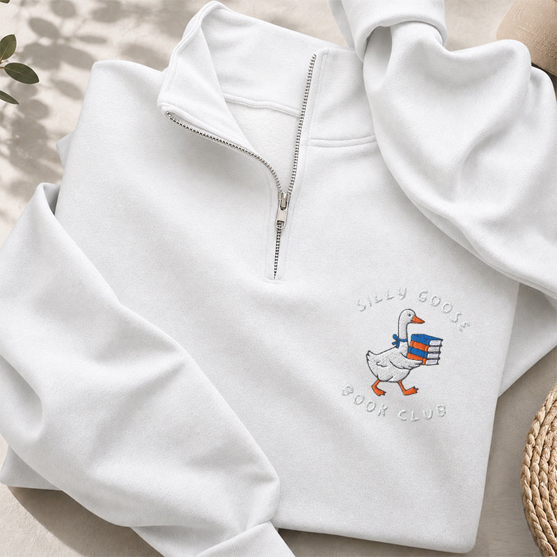 Embroidered Bookish Goose Classic Quarter Zip Sweatshirt