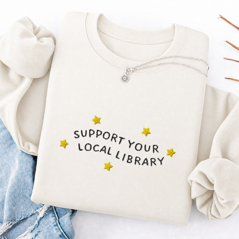 Embroidered Support Your Local Library Classic Crewneck Sweatshirt