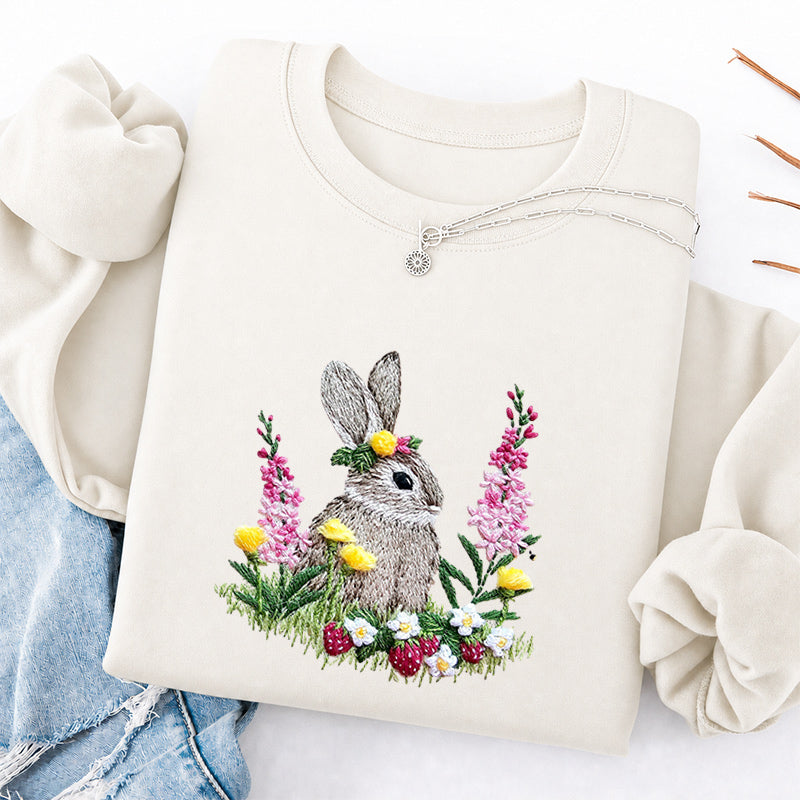 Embroidered Rabbit and Strawberries Classic Crewneck Sweatshirt