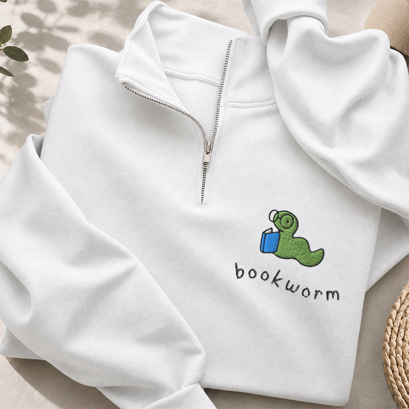 Embroidered Funny Bookworm Classic Quarter Zip Sweatshirt