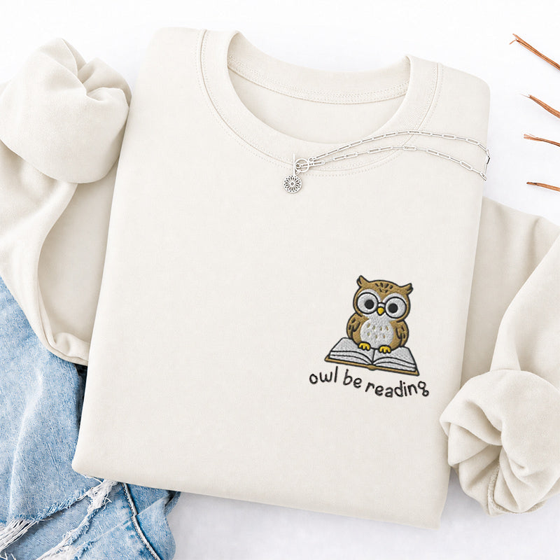 Embroidered Owl Be Reading Classic Crewneck Sweatshirt