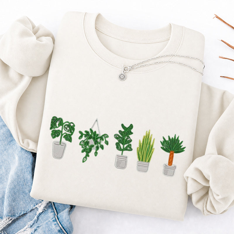 Embroidered Houseplant Classic Crewneck Sweatshirt