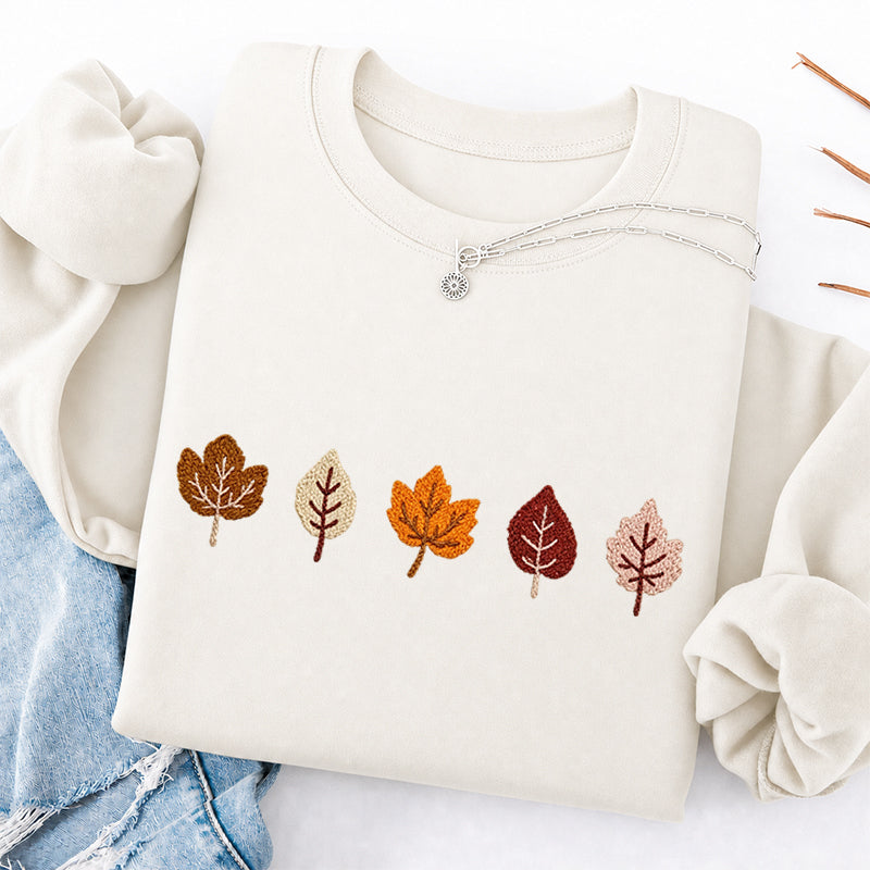 Embroidered Fall Leaves Classic Crewneck Sweatshirt