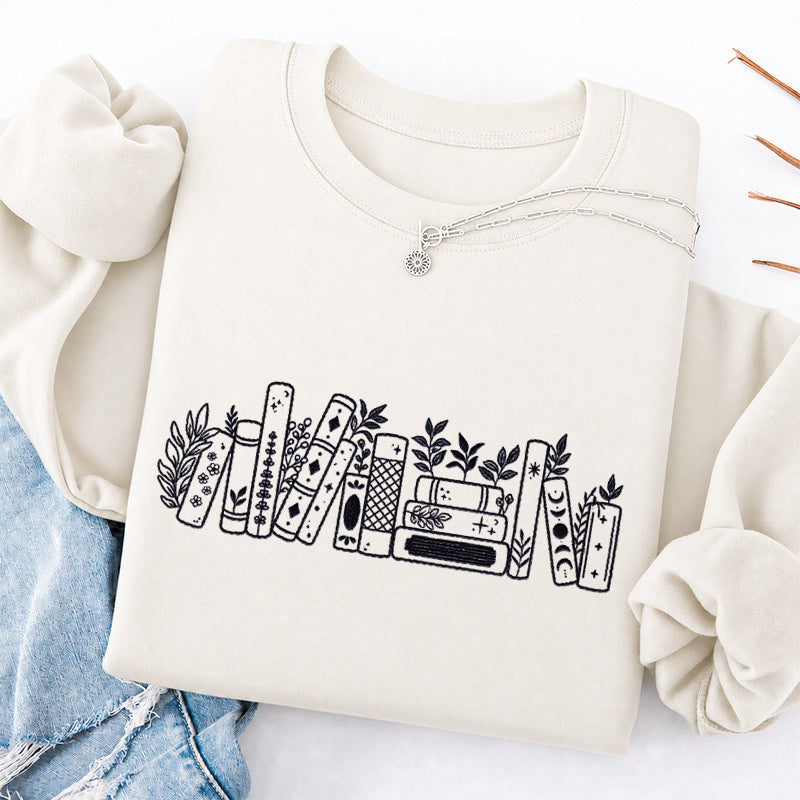 Embroidered Flower Book Classic Crewneck Sweatshirt