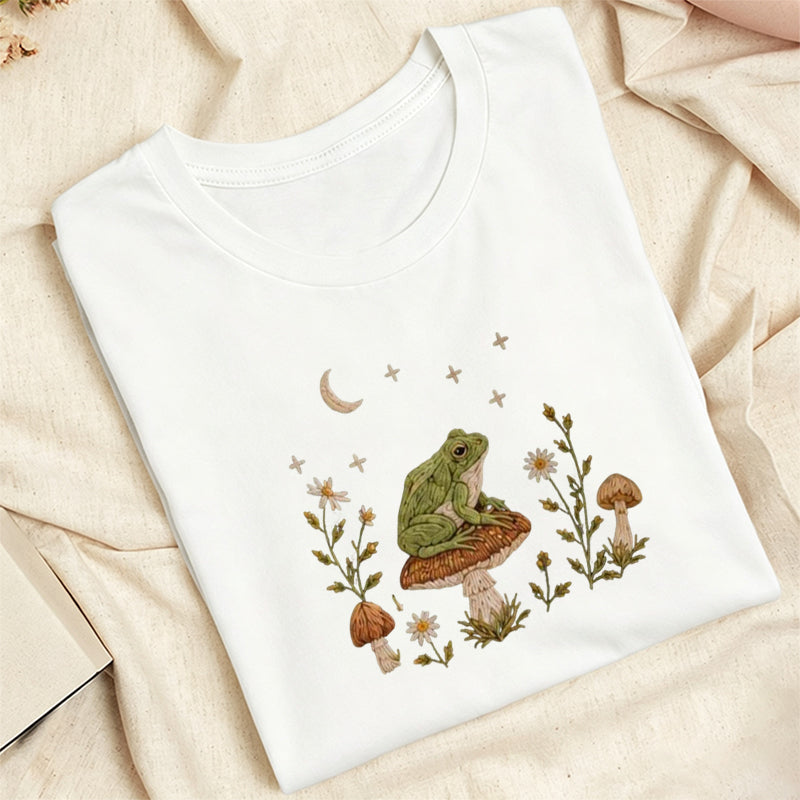 Embroidered Frog Mushroom Classic Adult Unisex Crew Neck T-Shirt