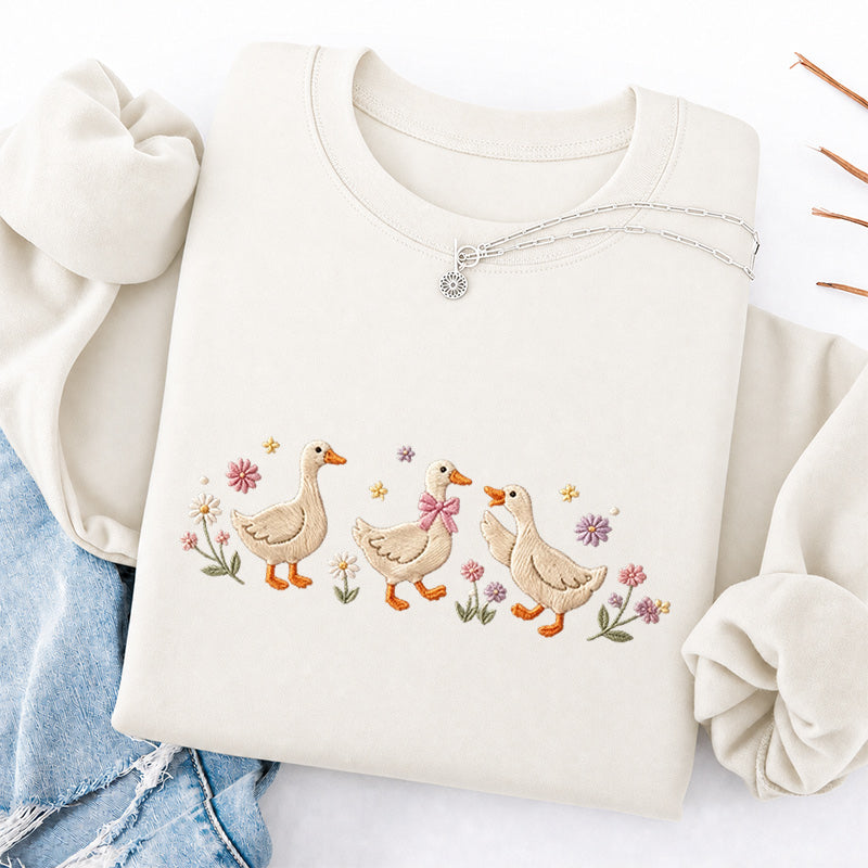 Embroidered Floral Goose Classic Crewneck Sweatshirt