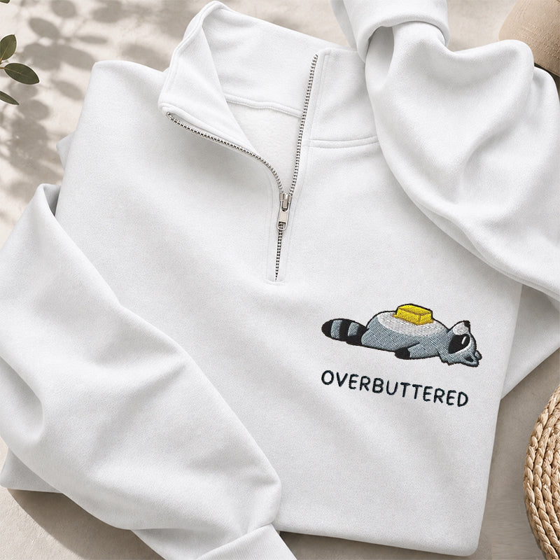 Embroidered Overbuttered Raccoon Classic Quarter Zip Sweatshirt