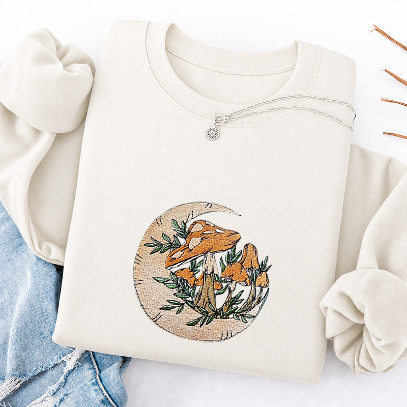 Embroidered Mushroom Moon Classic Crewneck Sweatshirt