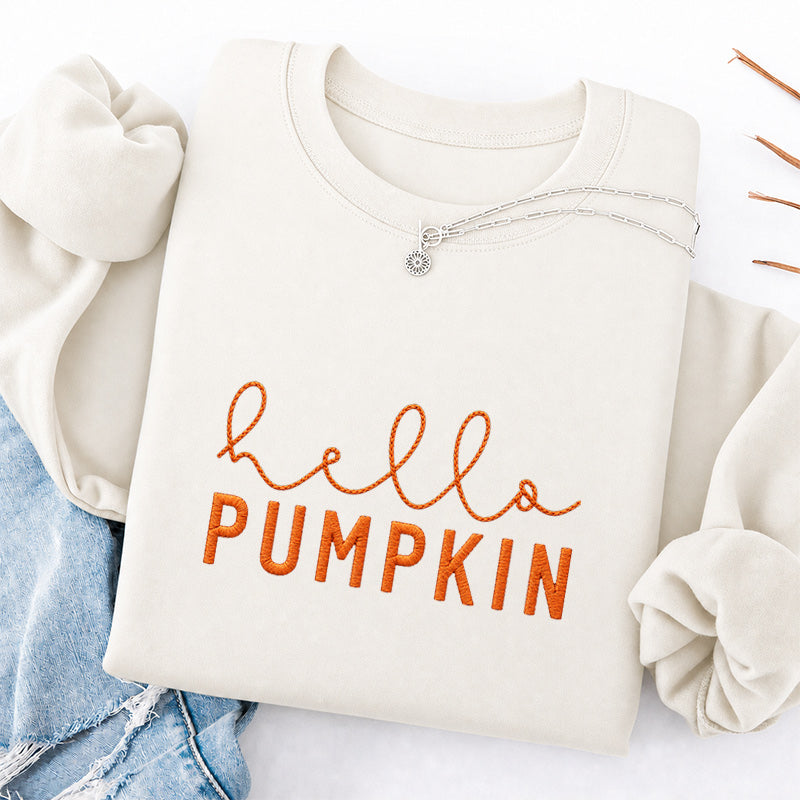 Embroidered Hello Pumpkin Classic Crewneck Sweatshirt