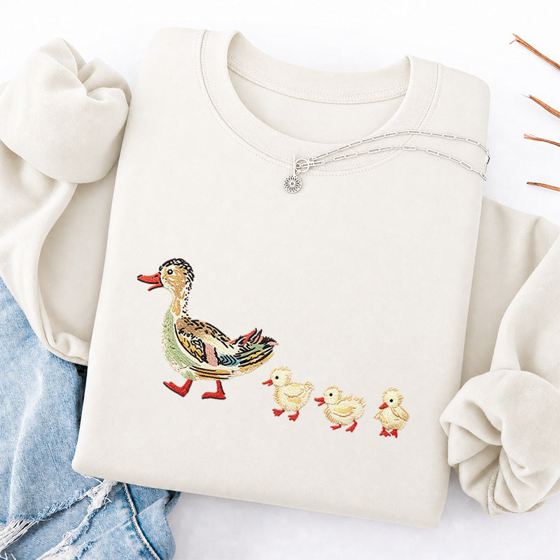 Embroidered Art Mama Duck And Ducklings Classic Crewneck Sweatshirt