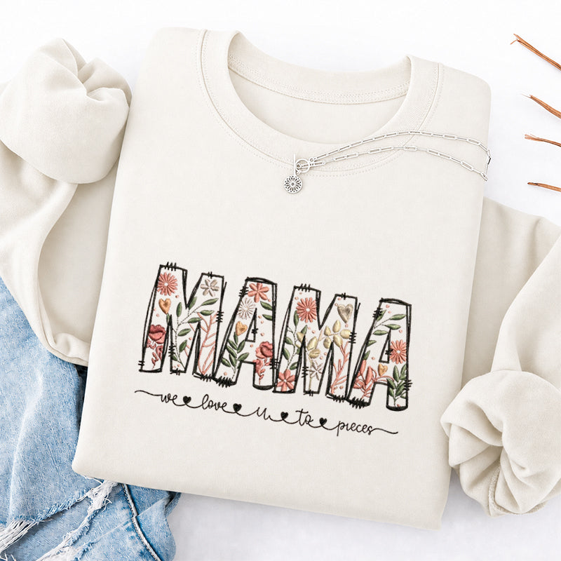 Embroidered Floral Mama Classic Crewneck Sweatshirt
