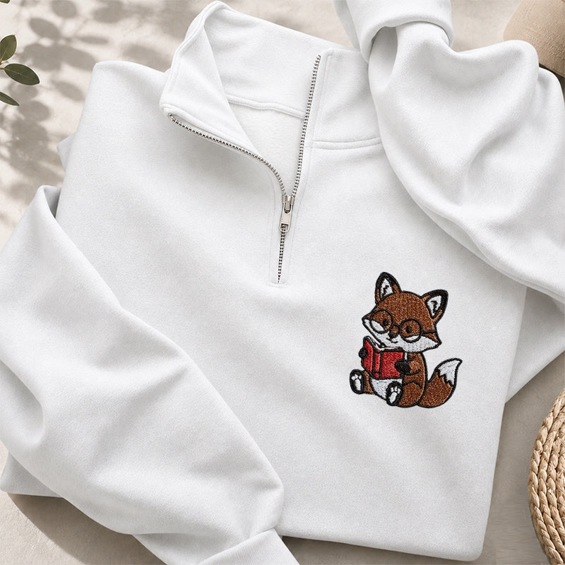 Embroidered Reading Fox Classic Quarter Zip Sweatshirt