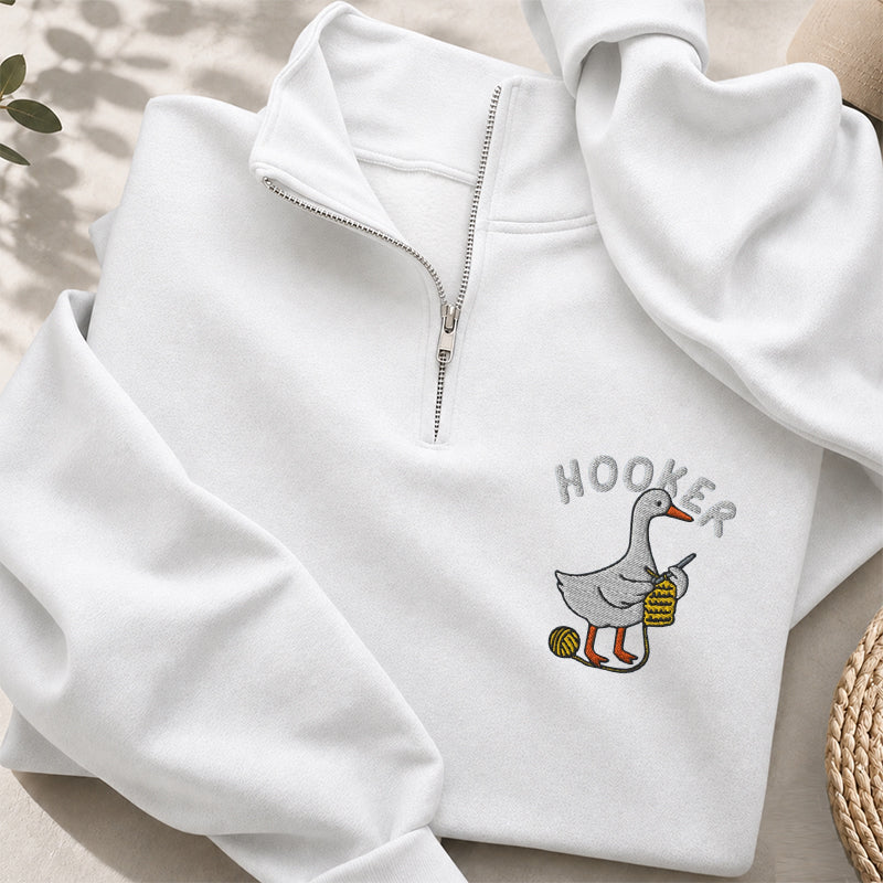 Embroidered Hooker Goose Crochet Lover Classic Quarter Zip Sweatshirt